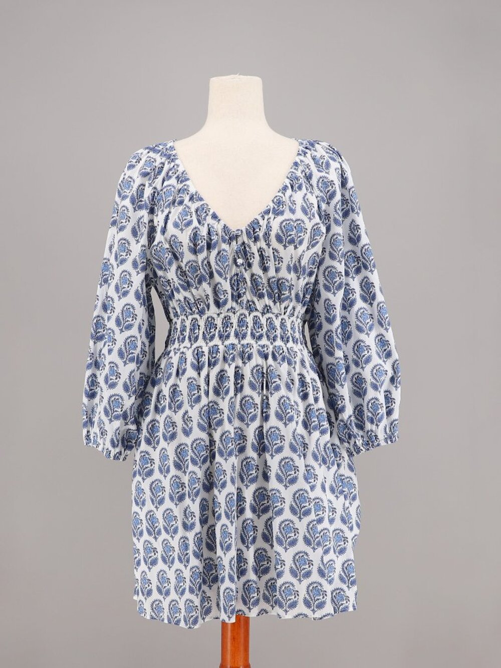 J. CREW V-neck Mini Dress in Bouquet Block Print White Blue Floral Size S